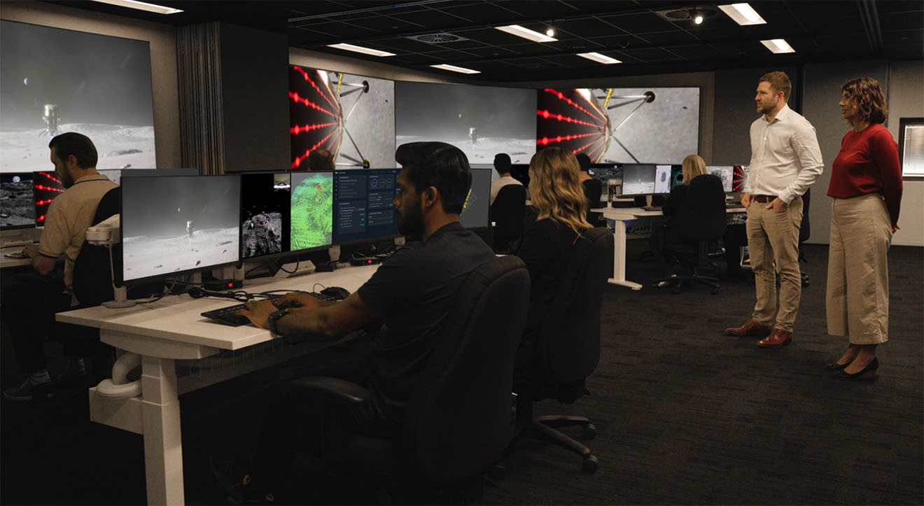 Mission control room at the Australian Space Automation AI and Robotics Control Complex 