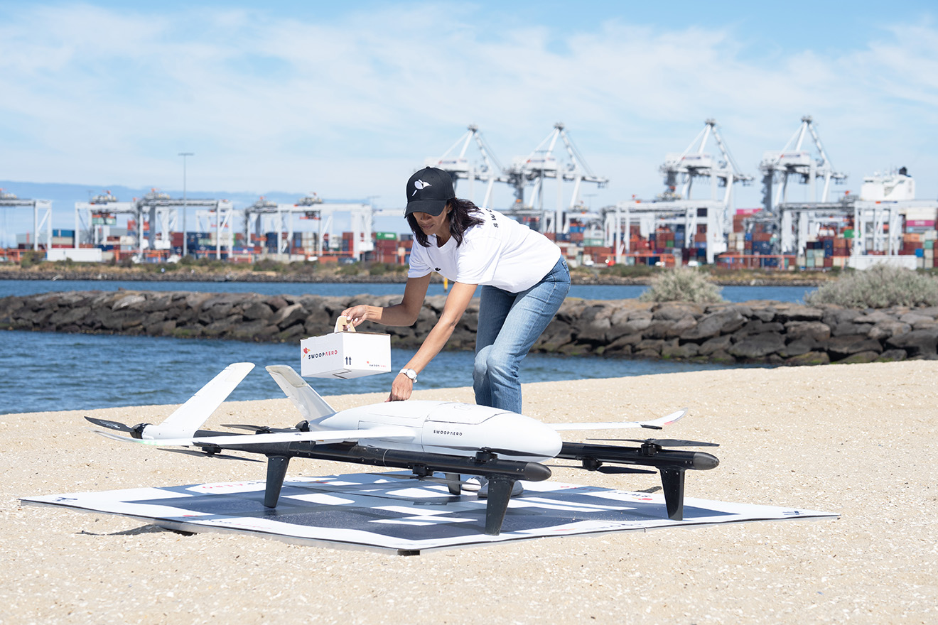 A drone being prepared for the delivery of critical supplies.