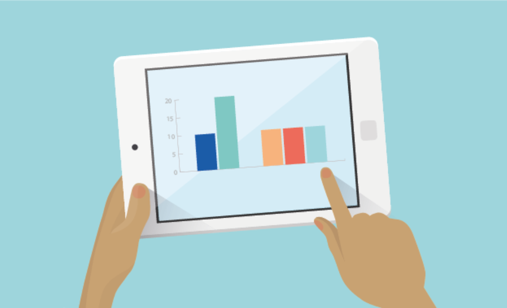 Landing page image for Interactive charts page. Person interacting with a chart on a tablet.