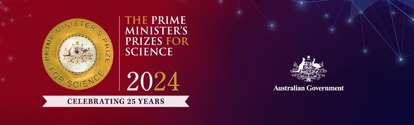 The Australian Government Prime Minister’s Prizes for Science 2024 logo and medallion. Celebrating 25 years