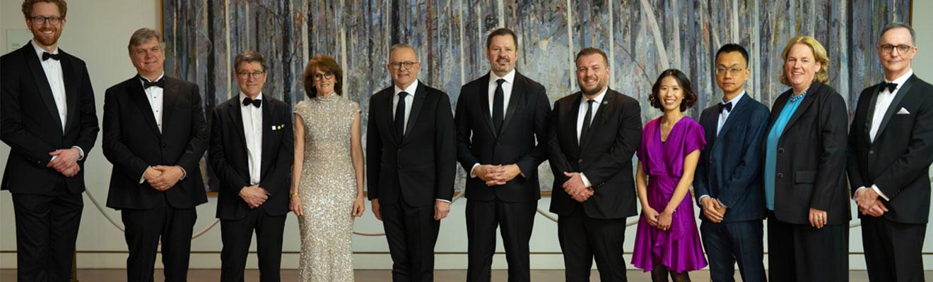 Official portrait of the recipients at Parliament House with the Chief Scientist, Prime Minister and Minister.