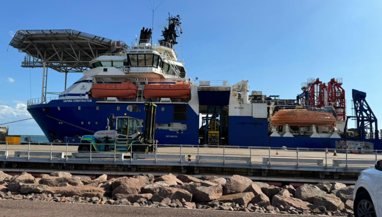 Light well intervention vessel, the Sapura Constructor, in dock in Darwin