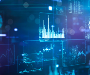 Abstract depictions of data in blue and purple.