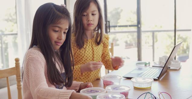 Girls doing STEM activities