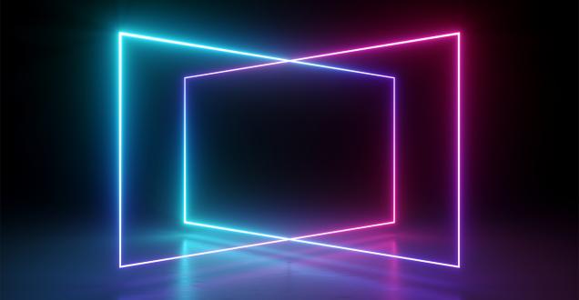 Glowing lines forming two intersecting rectangles.