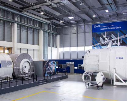 Inside the European Astronaut Centre with large white chambers