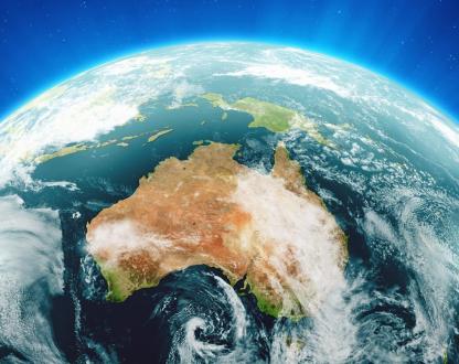 Photo of Earth from space showing Australia with swirling atmosphere